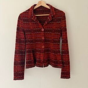 Catherine Andre Jacket Blazer Knit Woven Wool Maroon Size Small Designer Artisan